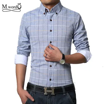 

2019 men big size plaid shirt casual slim fit cotton linen dress Shirt M-5xl chemise homme camisa masculina