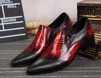 

Summer Breathable Mixed Color Men New Fashion Casual Leather Shoes England Style Men Red Pointed Toes Leather Shoes