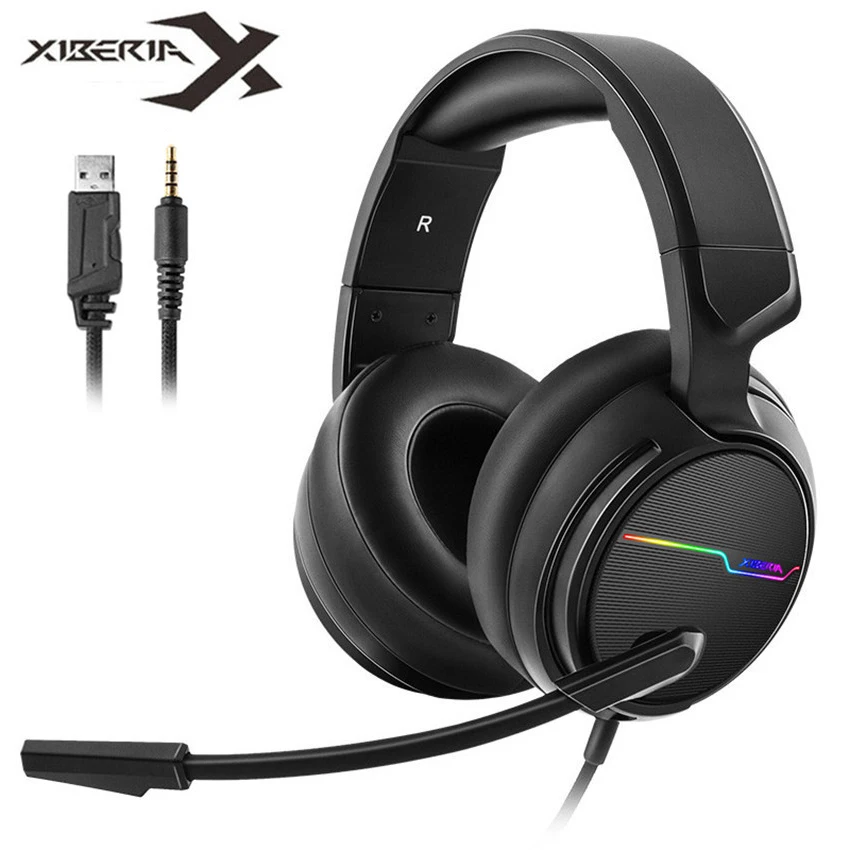 Дешево Xiberia V20 игровая гарнитура для PS4, новинка, xbox One, ноутбук с USB + 3,5 мм, 7,1, Стерео Игровые наушники, PC Gamer, гарнитура, микрофон, светодиодный светиль...
