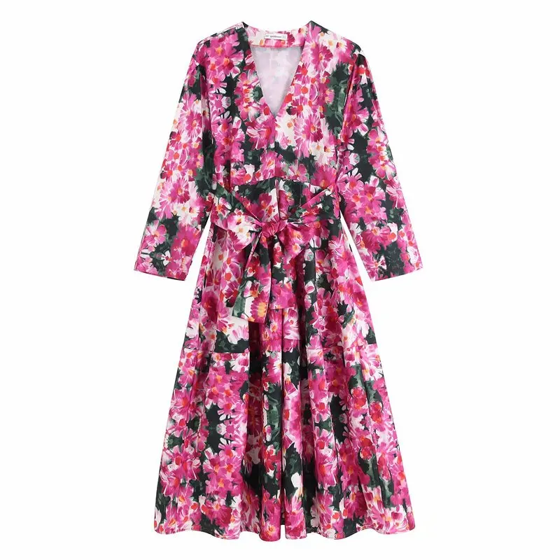 

BB50-9380 European and American fashion belt print dress