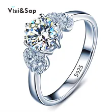 Visisap White gold color Flower Rings For Women wedding Ring engagement bague cubic zirconia fashion jewelry factory VSR072 china factory unique styles prong settings cubic zirconia gold color cheap pure titanium fashion jewelry rings for wedding