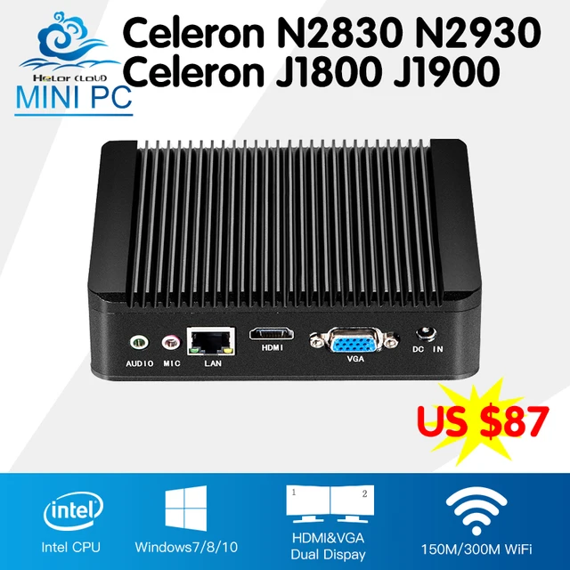 Hly Мини компьютер Celeron n2830 J1800 двухъядерный Мини-ПК Оконные рамы 10 Celeron n2930 J1900 4 ядра HTPC ТВ коробка WI-FI