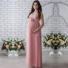 Кружевное платье для беременных длинное платье Для женщин Повседневное с длинными рукавами Открытое платье с круглым вырезом, вечернее длинное платье макси Материнские платья для беременных DS19