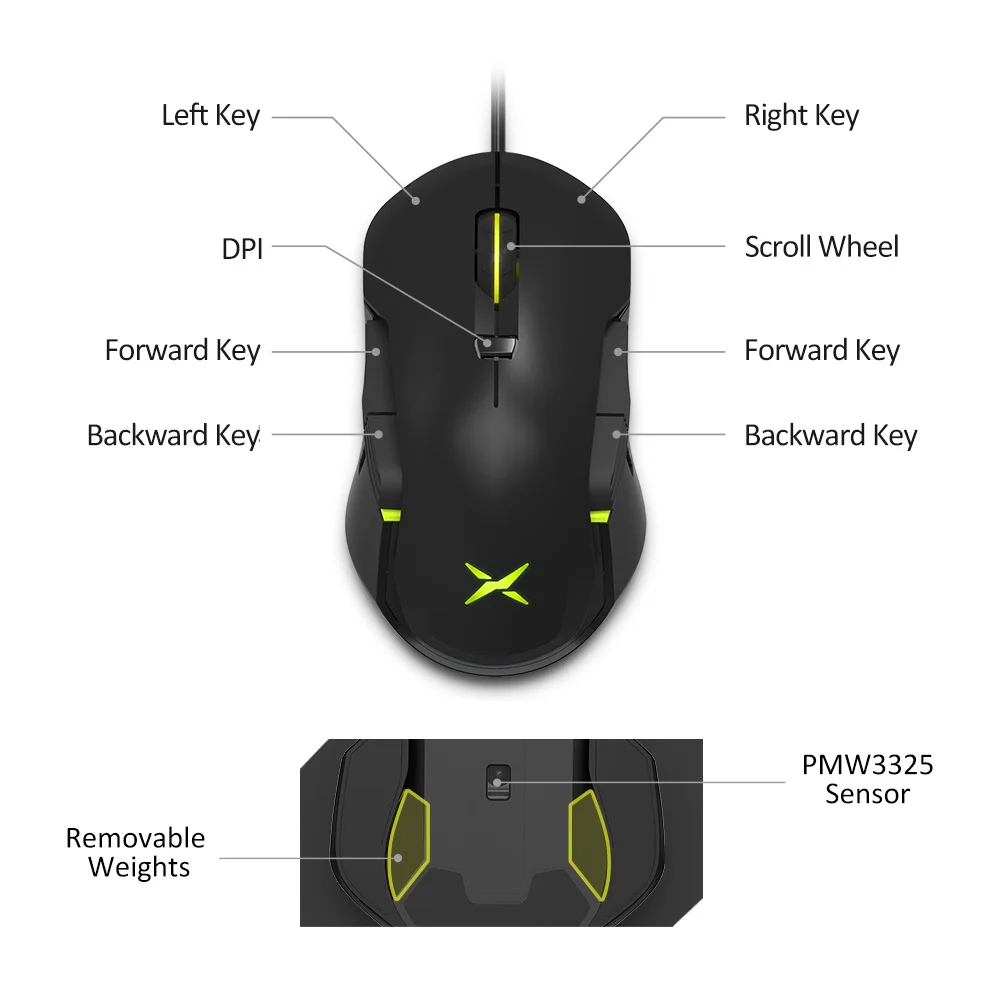 Kopen Delux M627S DIY Side Vleugels Bedrade Gaming Muis 8 Knoppen 5000 DPI RGB Backlight Optische Links en rechts Muizen voor PC Spel Gebruiker