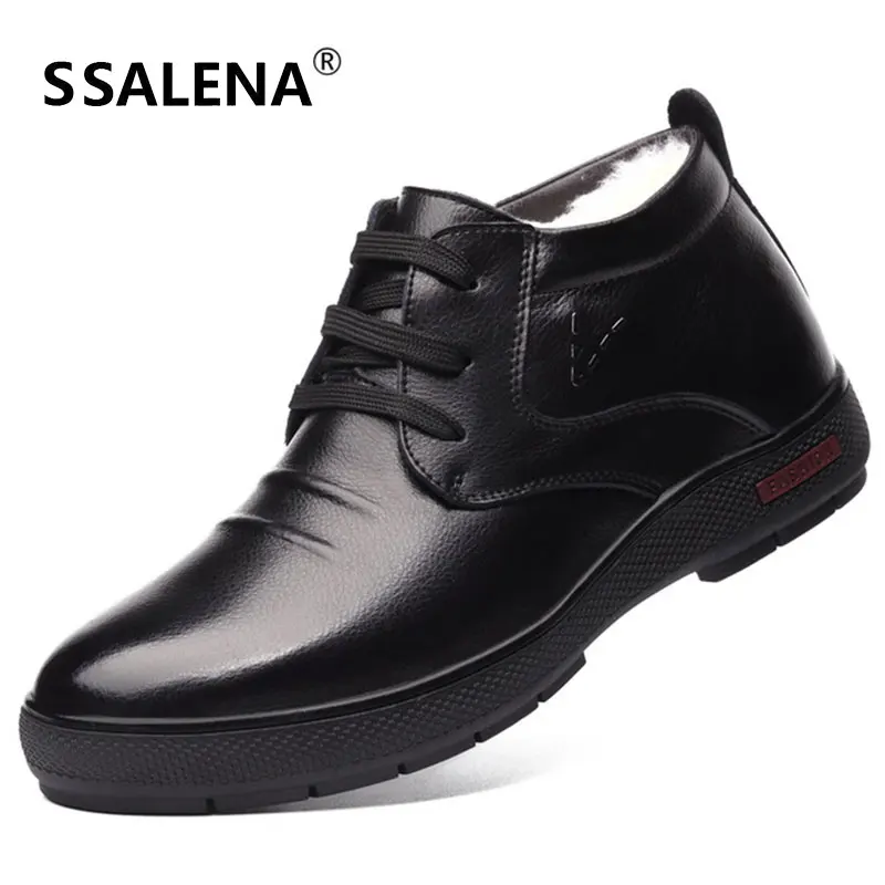 

Mens Slip On Business High Top Shoes Winter Warm Wool Fur Snow Boots Mens Soft Sole Office Work Shoes Ankle Boots D0457