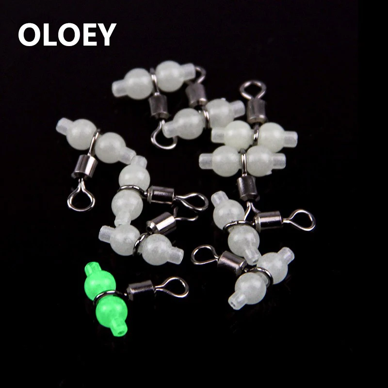 OLOEY 10-50PCS Luminous Fishing Swivel Fishing Hook 2# 4# Connector 3 way Rolling Swivel Fishing Accessories for ocean