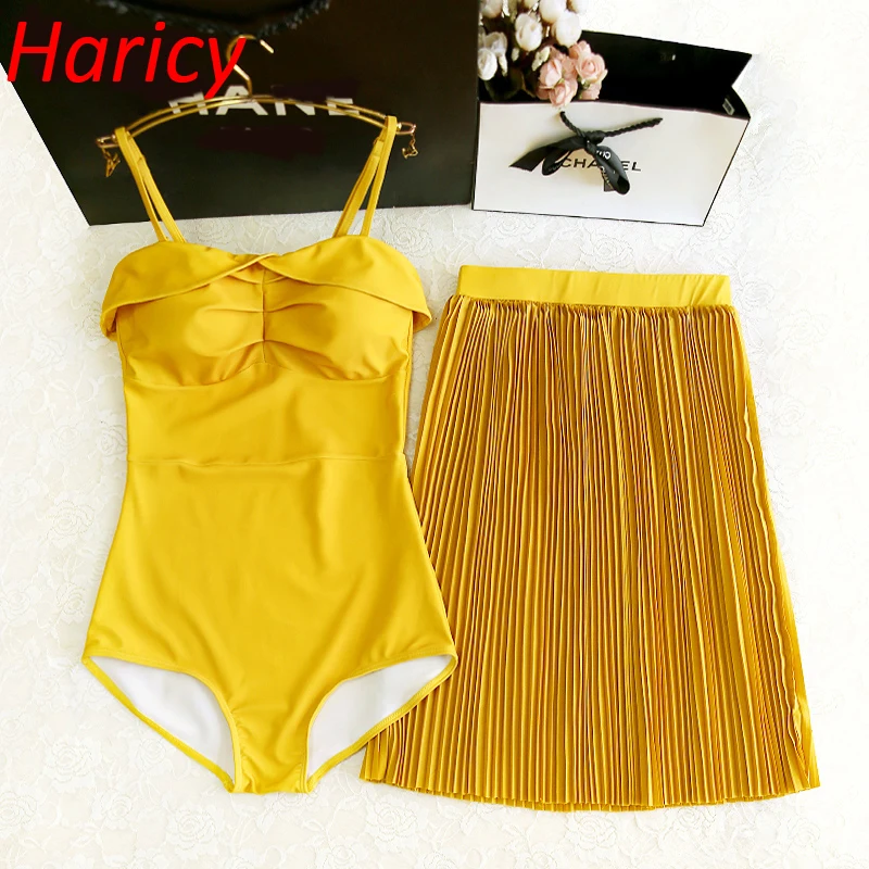 Yellow One Piece Swimsuit 2018 New Swimwear Women Dress Swimwear