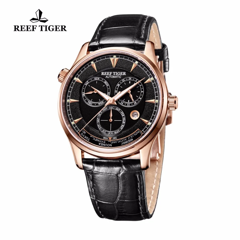  Reef Tiger/RT Designer Men's Watch with World Time Date Rose Gold Automatic Watch RGA1951