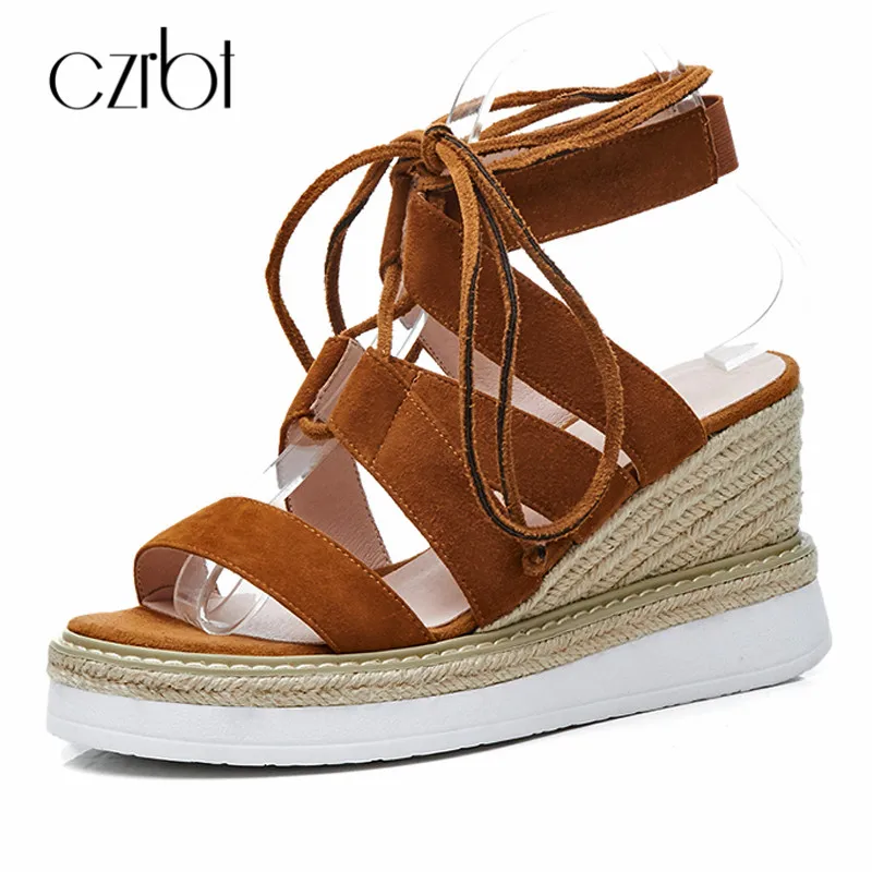 

CZRBT Women Galdiator Sandals 2018 Summer Wedges Heels Sandals Ladies Platform Casual Cross-tied Shoes Girls Rome Style Shoes