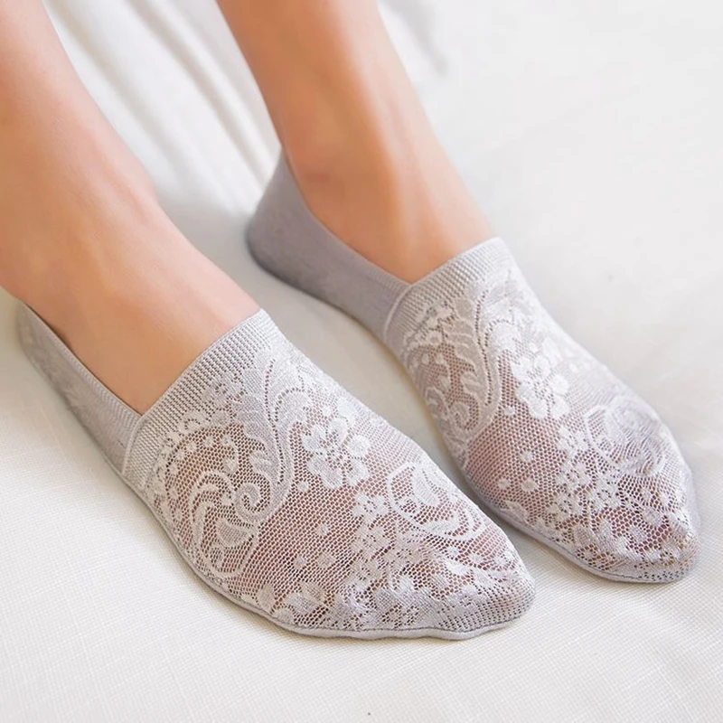 Модные кружевные женские носки-тапочки милые тонкие красивые цветочные носки-башмачки высокого качества неглубокие невидимые