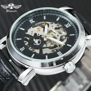 

WINNER Official Classic Dress Automatic Mechanical Watch Men Leather Strap Skeleton Dial Sports Mens Watches Top Brand Luxury