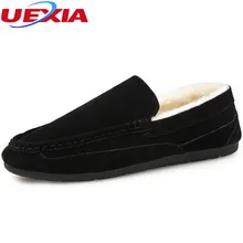 UEXIA Suede Leather Warm Winter Shoes Men Loafers Plush Fur Casual Shoes Men With Fur Moccasins Male Driving Shoes Zapatillas