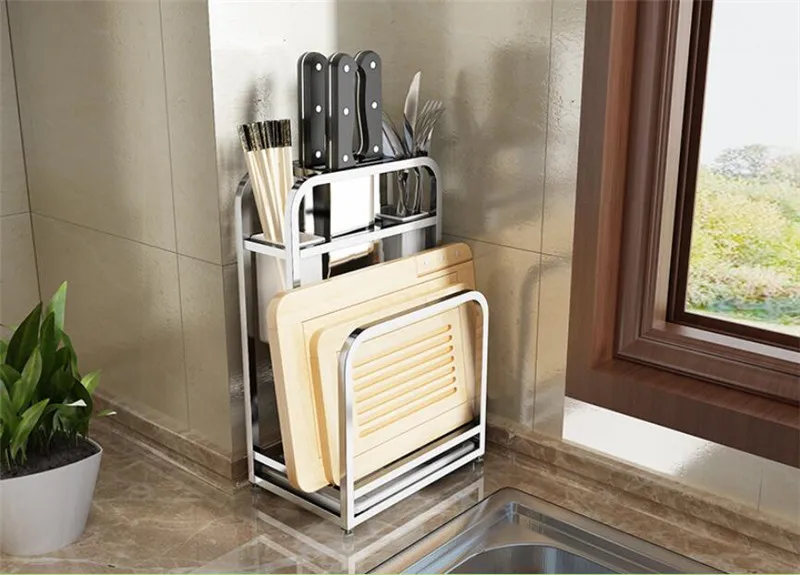  Stainless steel Kitchen Knife Holder Multifunctional Storage Rack Tool Holder Bamboo Knife Block St - 33050753611
