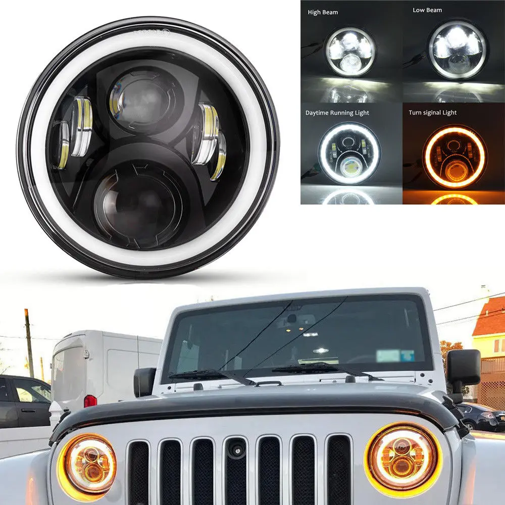 Pair of LED Headlights for Jeep Wrangler Headlamp DRL Turn Signal Upgrade 7 Inch