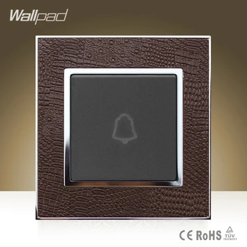 

Module Wallpad Hotel Square Design Doorbell Goats Brown Leather Frame Wall Mount Reset Push Button Doorbell Switch Free Shipping