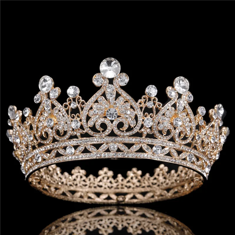 

Luxury Vintage Gold Wedding Crown Alloy Bridal Tiara Baroque Queen King Crown gold color rhinestone tiara crown