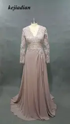 2017, Новая мода v-образным вырезом из бисера аппликация шифоновое вечернее платье с длинным рукавом Вечерние Платья vestidos de festa vestido longo;