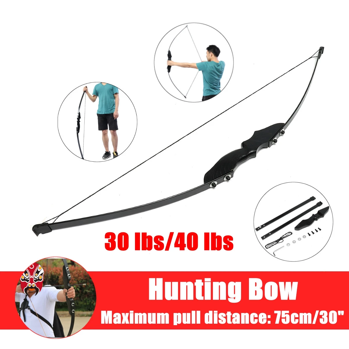 

New taken down bow 30/40lbs Recurve Bow for Right Handed Archery Bow Shooting Hunting Game Outdoor Sports