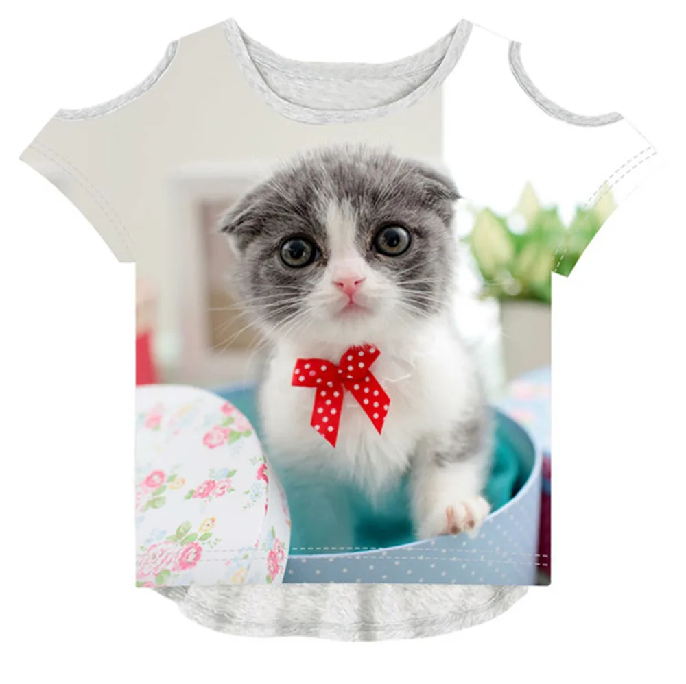 Летняя детская модная футболка с 3D принтом для маленьких девочек, брендовая дизайнерская футболка, детские футболки для девочек с принтом кота