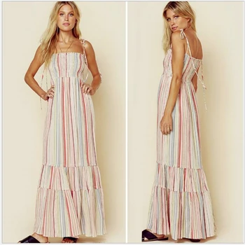 

2019 new Women dress Spaghetti Strap Summer Boho Maxi Long Dress Party Beach Dresses Slash Neck Sundress Vestidos R165