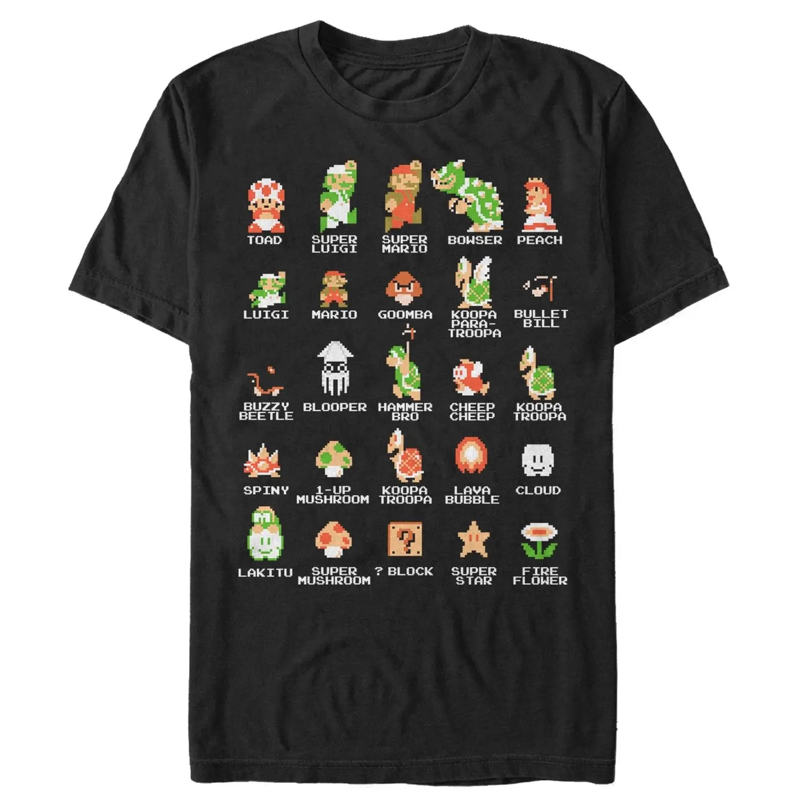 Nintendo Super Mario Bros Character Guide Mens Graphic T Shirt