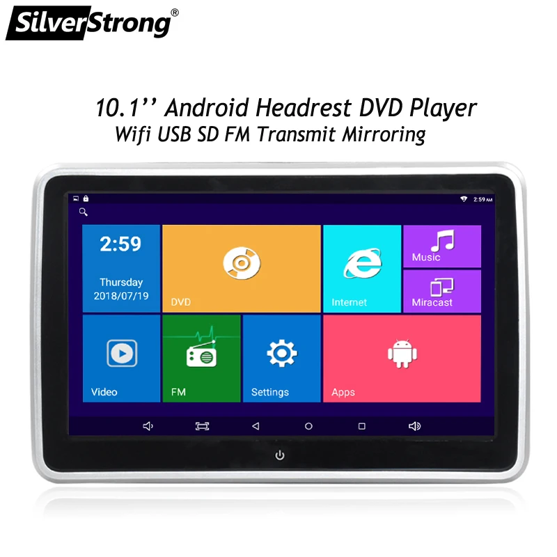 

SilverStrong Quad Core 10.1'' Android Car Headrest Monitor DVD player HD Video Touch Screen WIFI USB/SD/HDMI/Bluetooth/FM