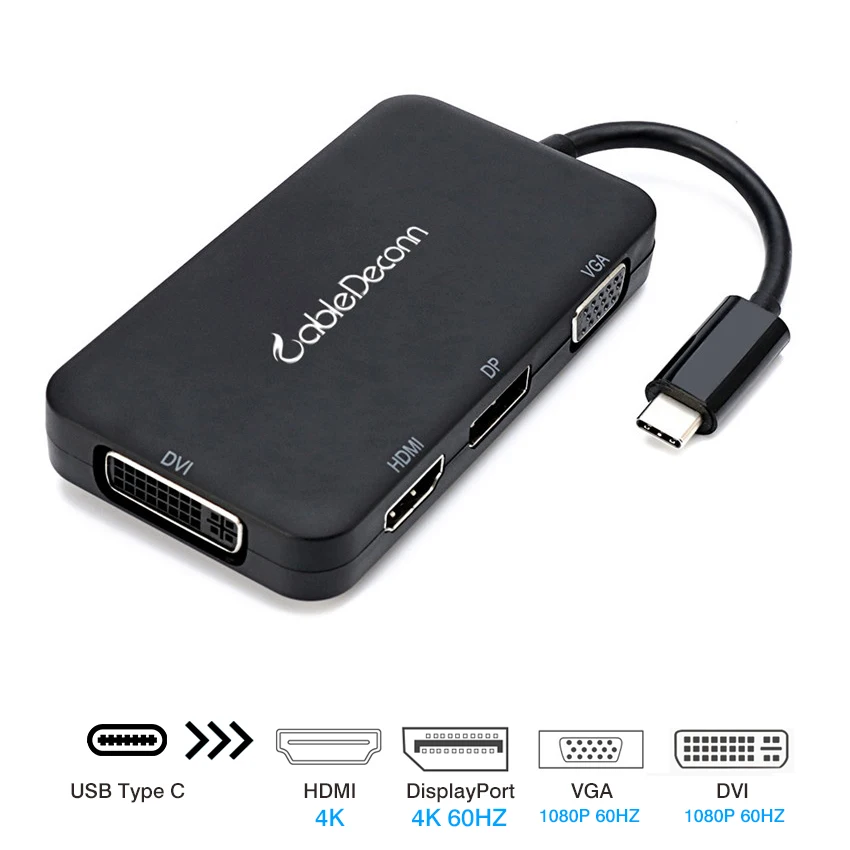 Адаптер Thunderbolt 3 к HDMI 4K VGA DP DVI адаптер USB C DisplayPort 60 Гц для Macbook Dell| |