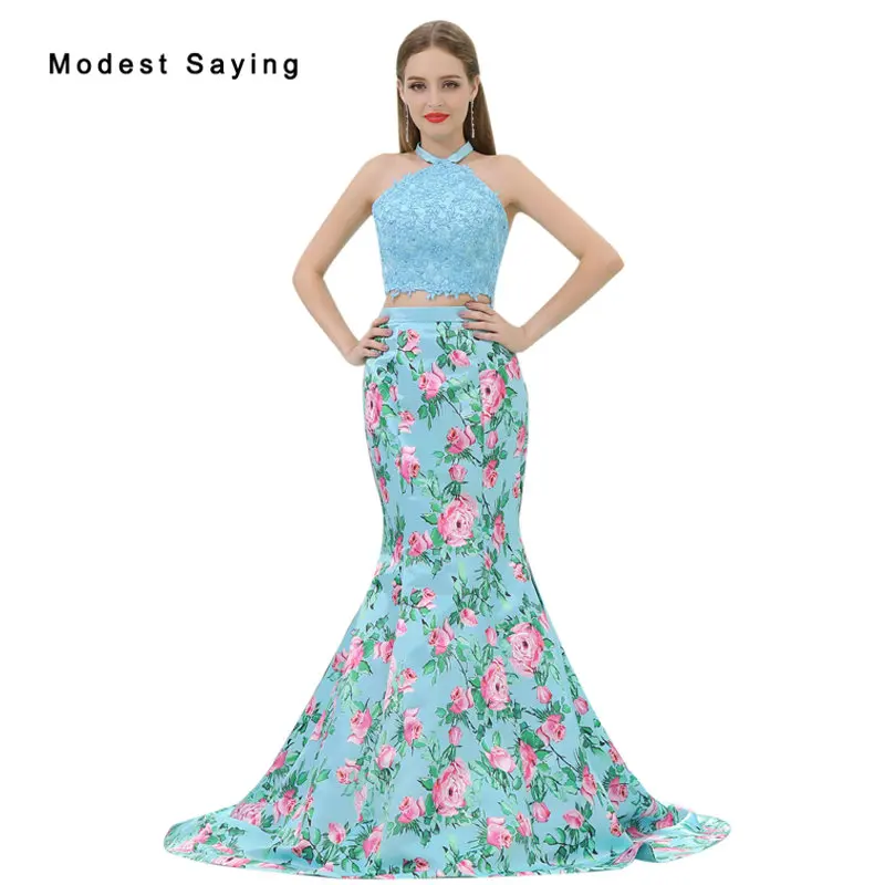 Light Blue Floral Prom Dress Flash ...