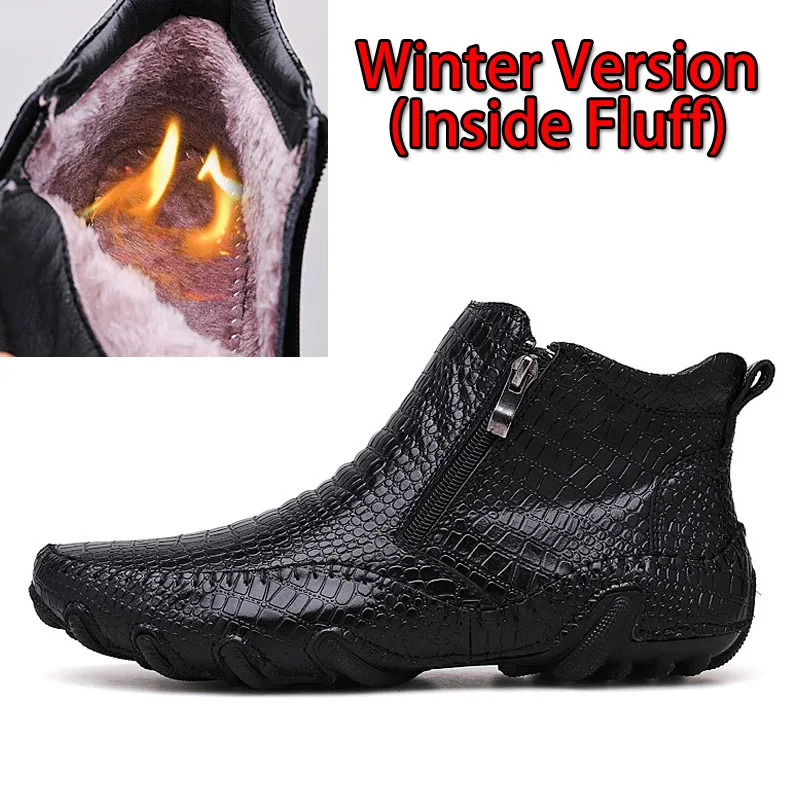GLAZOV г. Новые осенне-зимние модные мужские ботинки повседневная мужская обувь в винтажном стиле высокие мужские теплые ботинки на шнуровке размера плюс 38-47 - Цвет: Black Fluff