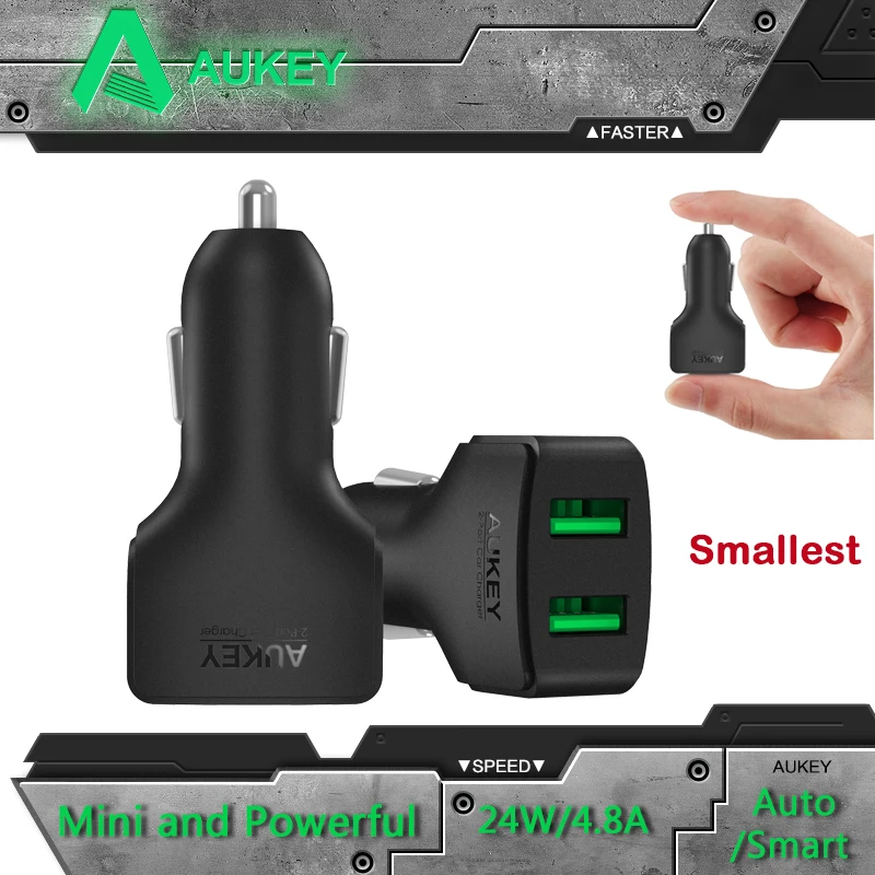 AUKEY Micro Auto Universal Dual 2 Port USB Car Charger Adapter For iPhone iPad 4.8A Mini Charger Cigar Socket For HTC Samsung LG