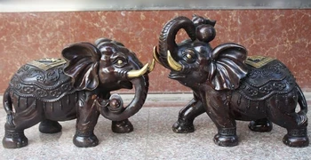 

15"Chinese Fengshui Bronze Wealth yuanbao Auspicious Animal Elephant Statue Pair