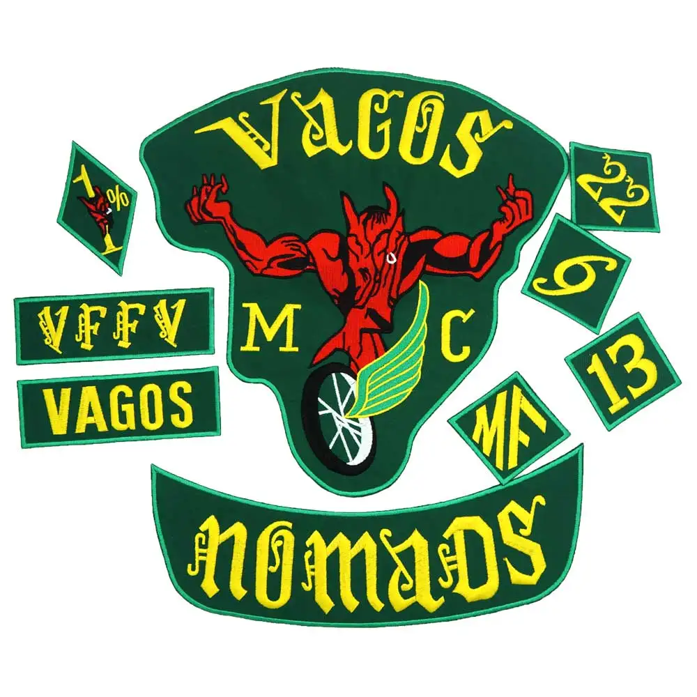 

VAGOS NOMADS FULL SETS Embroidered Applique punk biker Patches Clothes Stickers Apparel Accessories Badge 9PCS/SET