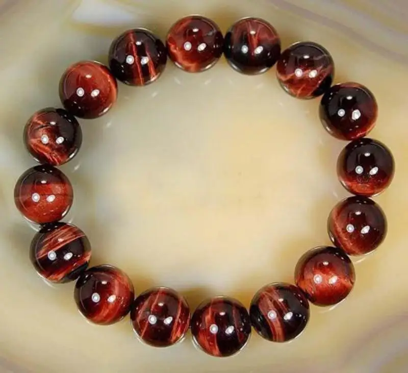 

12mm Natural Red Tiger's Eye Round Beads Bracelet 7.5"