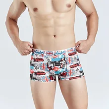 Сексуальное мужское нижнее белье трусы-боксеры из Ice Silk шорты Cueca masculina с принтом дышащие u-образные трусы размера плюс L-3XL