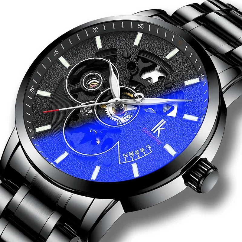 

IK Colouring Mechanical Skeleton Men Watch 2019 Automatic Self-Wind Male Clock Stainless Steel Bracelet Wristwatch Reloj Hombre