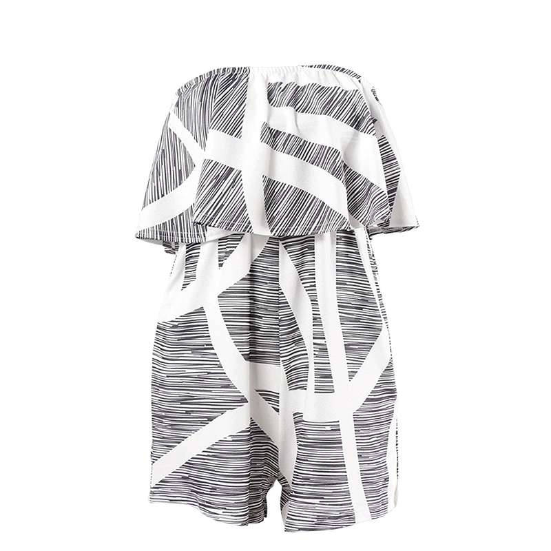 Ursohot مثير مائل الرقبة البوهيمي Playsuit الأزهار المطبوعة Catsuit معطلة الكتف بذلة الإناث 2017 الصيف صدريات لل النساء