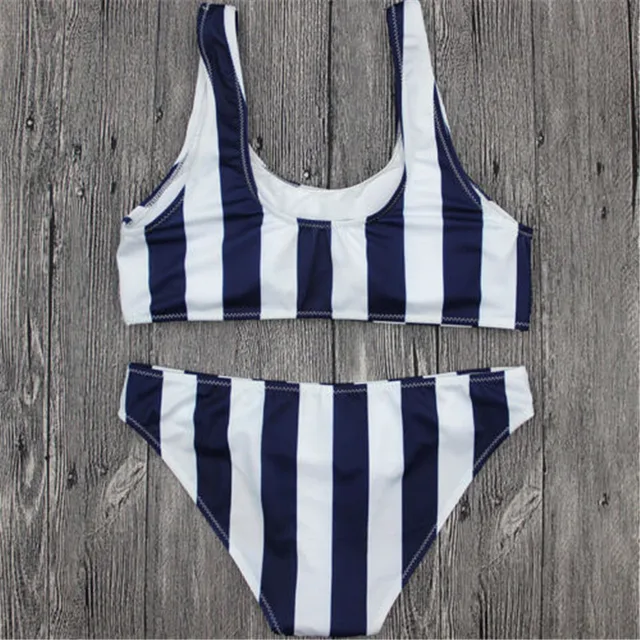 Women Navy Blue White Striped Bikini Set New Summer Push Up Hot Sex