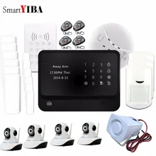 SmartYIBA APP Controle WI-FI Em Casa 720 P Wi-fi Câmera IP HD Kits + Teclado RFID Sensor de Fumaça de alarme GSM Home Intruder Alarme Da Sirene sistema