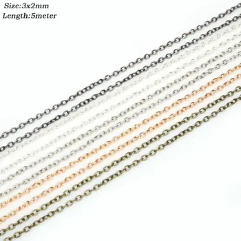 

5m/lot 3x2mm Iron Metal Plated Necklace Chains for DIY Necklace Bracelet Jewelry Findings Making