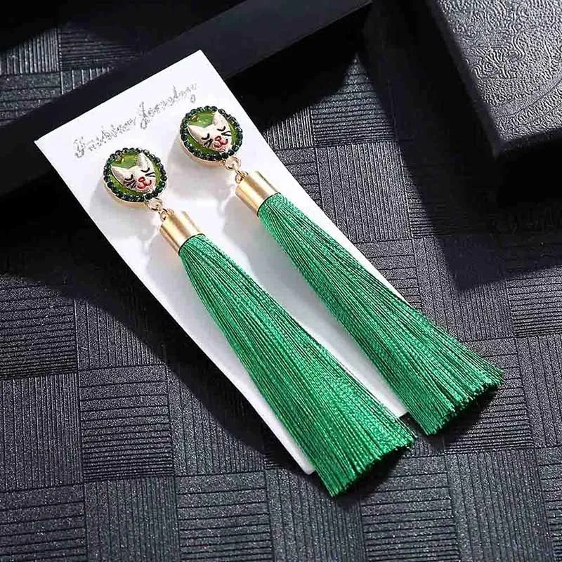 E5869 Trendy Drop Earrings CatWomenLongBohemianBlueSilkBalckDangleMetalBohoGold Tassel Earrings 2018 Jewelry