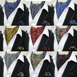 Для мужчин галстук набор носовой платок Шелковый Пейсли точка в полоску жаккардовые Ascot наборы шейных платков карман квадратный для Бизнес