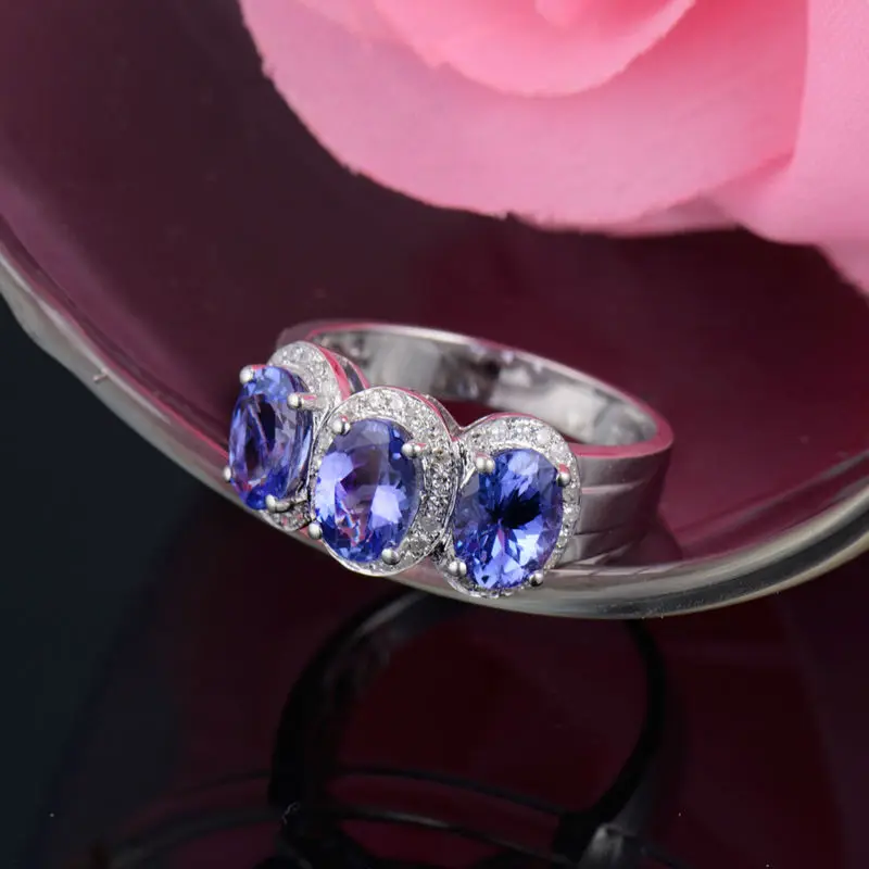 AAA хорошее натуральное потрясающее Танзанит, бриллиант обручальное кольцо из белого золота 14 к WU189