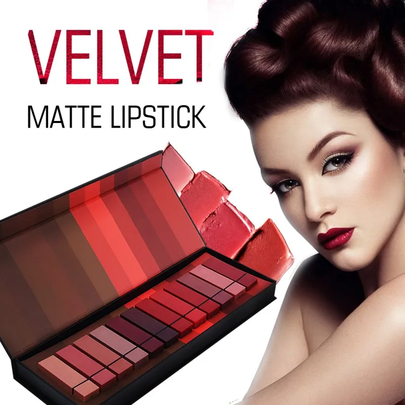 12 pcs/set Matte Lipstick Velvet Lasting Moisturizing Cosmetics Lipstick Red Lips Makeup Lip Gloss Lip Kit Beauty Lipstick