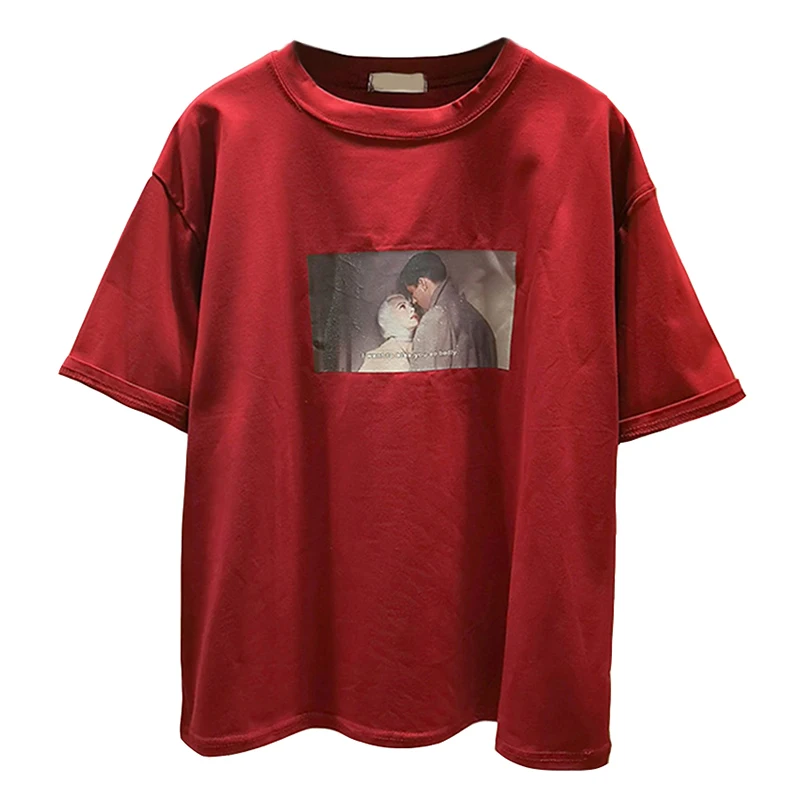 

2019 Fashion Female T-shirt Cotton Women Ulzzang Printed Red Tshirts Summer Casual Loose Harajuku T Shirt Femme Top