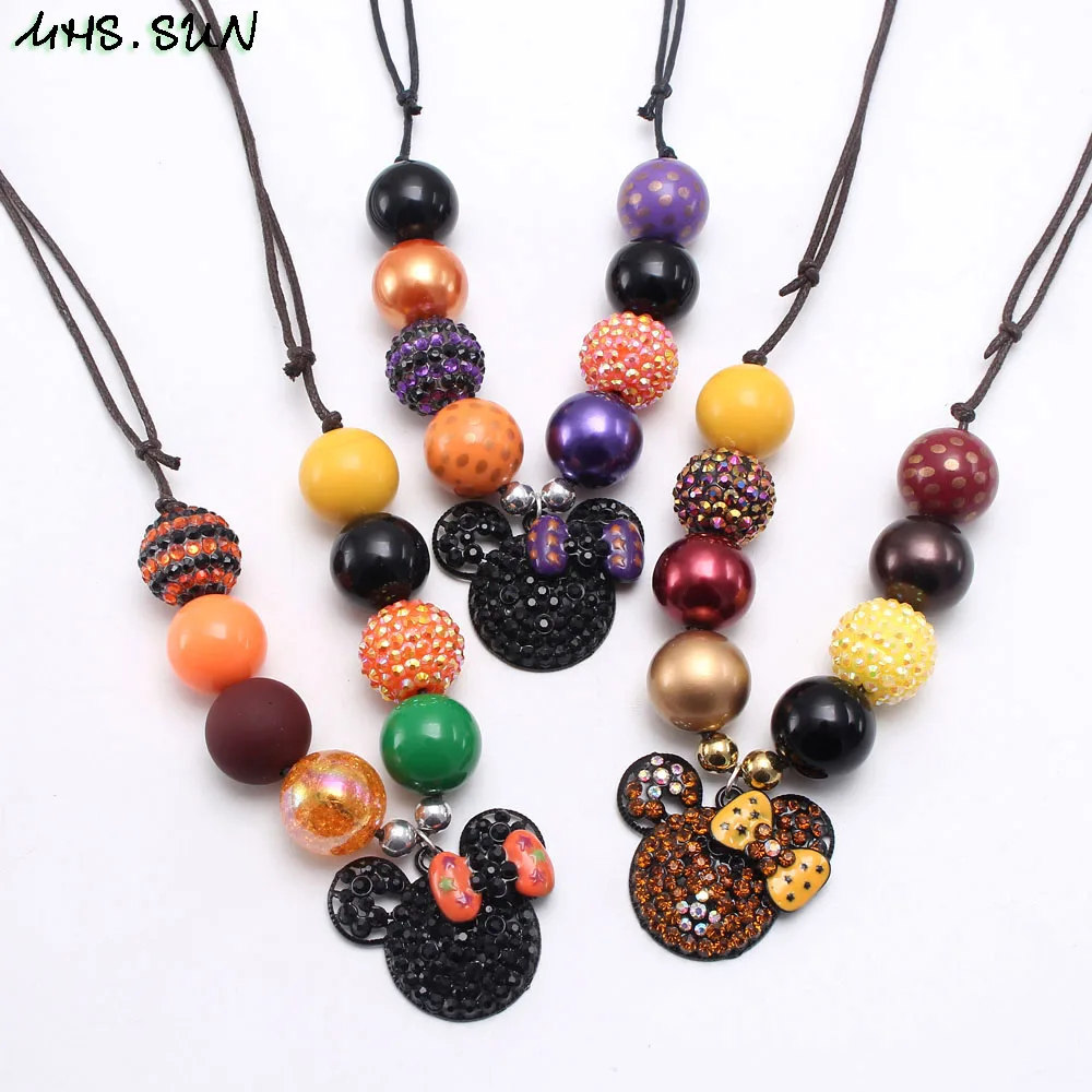 

MHS.SUN Fashion Cartoon Pendant Necklace Adjustable Rope Jewelry For Baby Girls Chunky Bubblegum Beads Necklace Jewelry 1PC