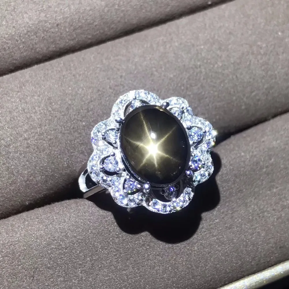 Кольцо из натурального Sapphire Star сертификат подлинности 925 серебра размер на заказ