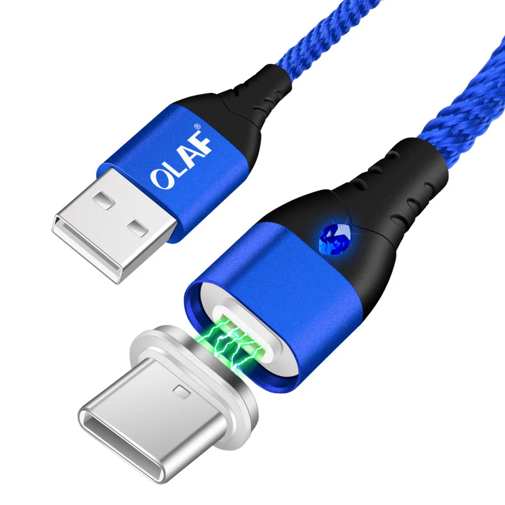 Магнитный кабель OLAF, usb type C, супер быстрая зарядка, USB C, светодиодный, магнитное зарядное устройство для samsung S8 S9, huawei mate 20 Lite, кабели
