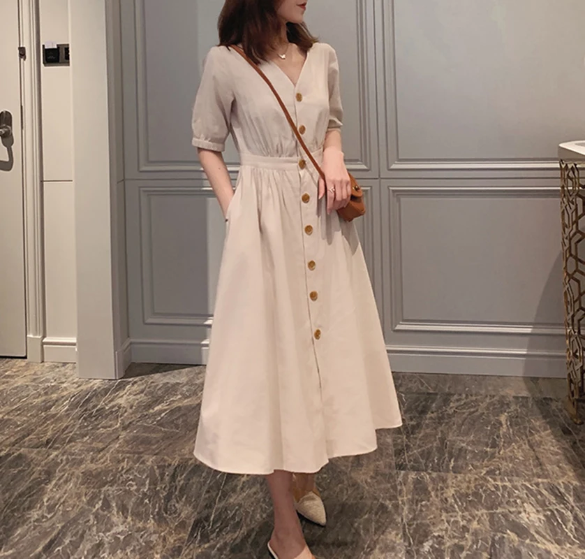 

Vintage Dress Women Summer Casual Long Dresses Elegant Women Clothing Vestidos Streetwear Button Party Beach Ladies Dress