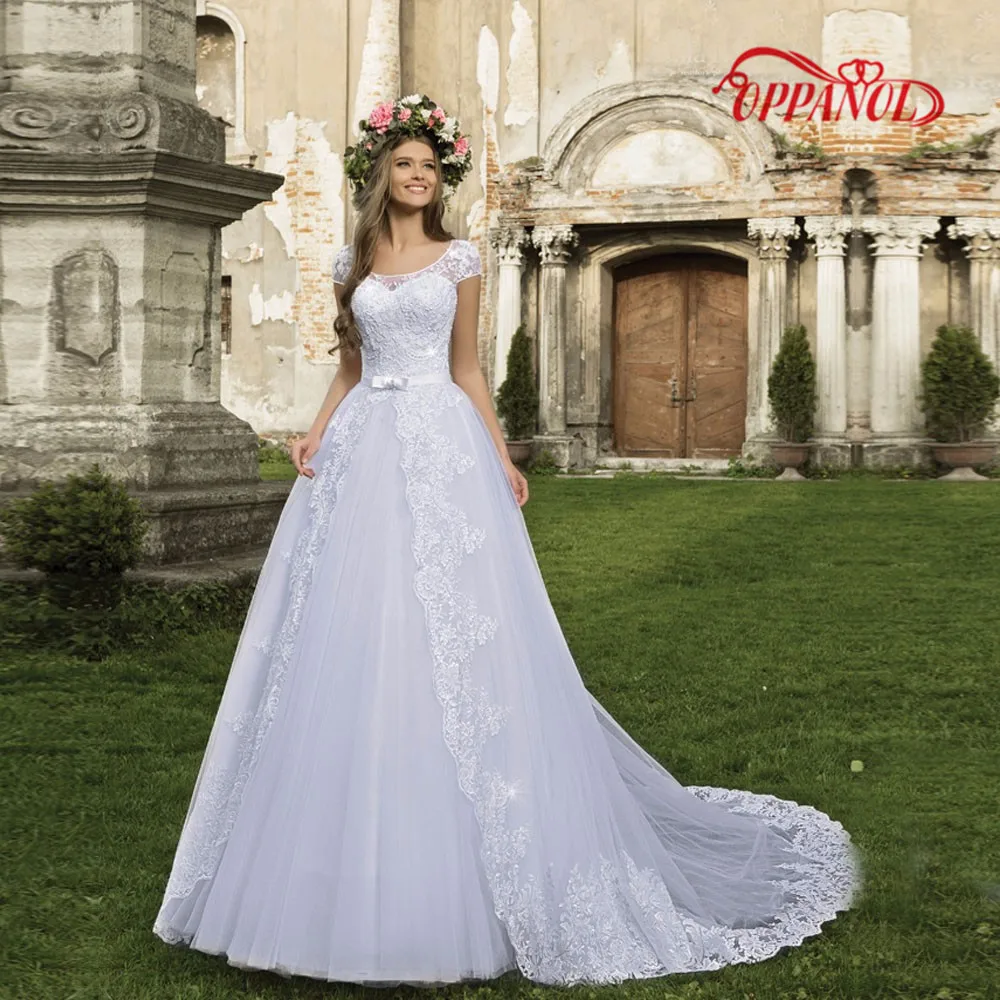 Inexpensive Designer Wedding Gowns Promotion For Promotional Inexpensive Wedding Scalloped Cap Sleeve A Line See Through Back Gowns Online With Fashion Bridal Designers Wd86