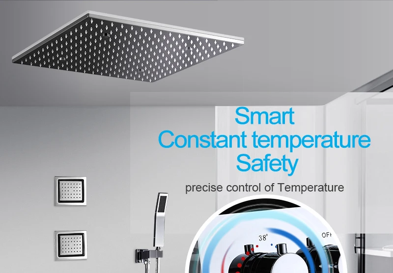 Big 20 Inch Overhead Ceiling LED Rain Spa Shower Head Set Bathroom 5 Function Temperature Controller Shower 3 Wall Body Spray (1)